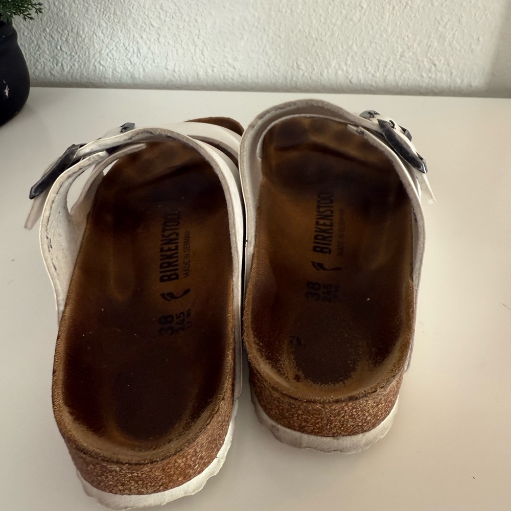 Birkenstock White Sandals with Dark Buckles - Picture 3 of 6